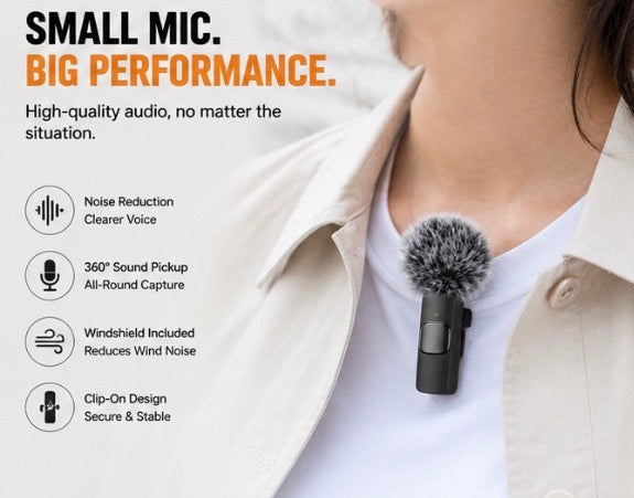 Wireless Mini Microphone – Plug & Play Noise Reduction Mic for iPhone & Android