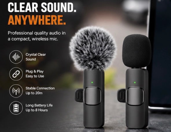 Wireless Mini Microphone – Plug & Play Noise Reduction Mic for iPhone & Android