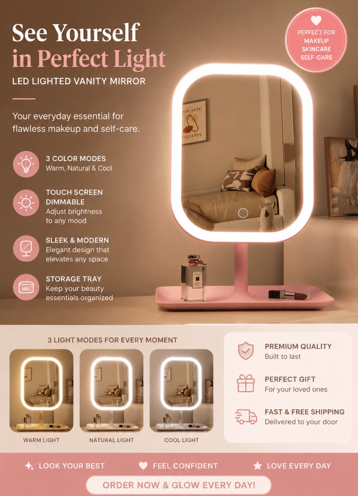 GlowFrame LED Beauty Mirror
