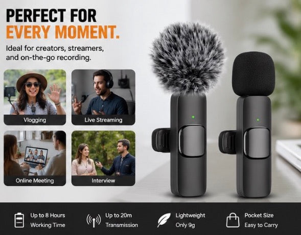 Wireless Mini Microphone – Plug & Play Noise Reduction Mic for iPhone & Android